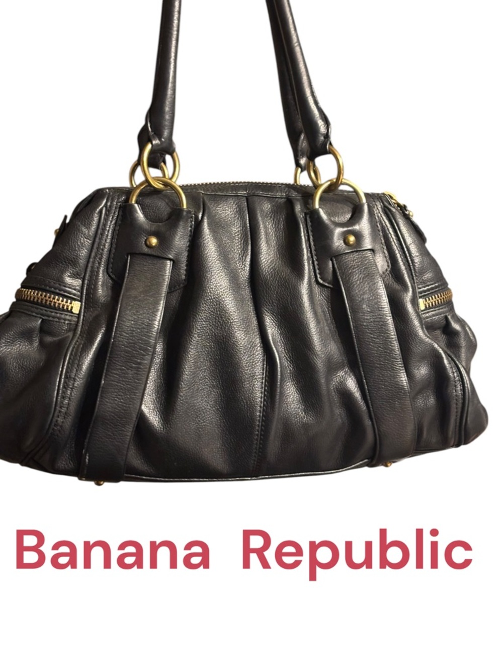 Banana Republic Black Leather Satchel with Gold Hardware